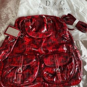 D&G burgundy crocodile leather handbag